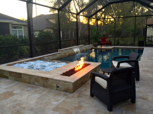 antique travertine unfilled and tumbled pool pavers and coping