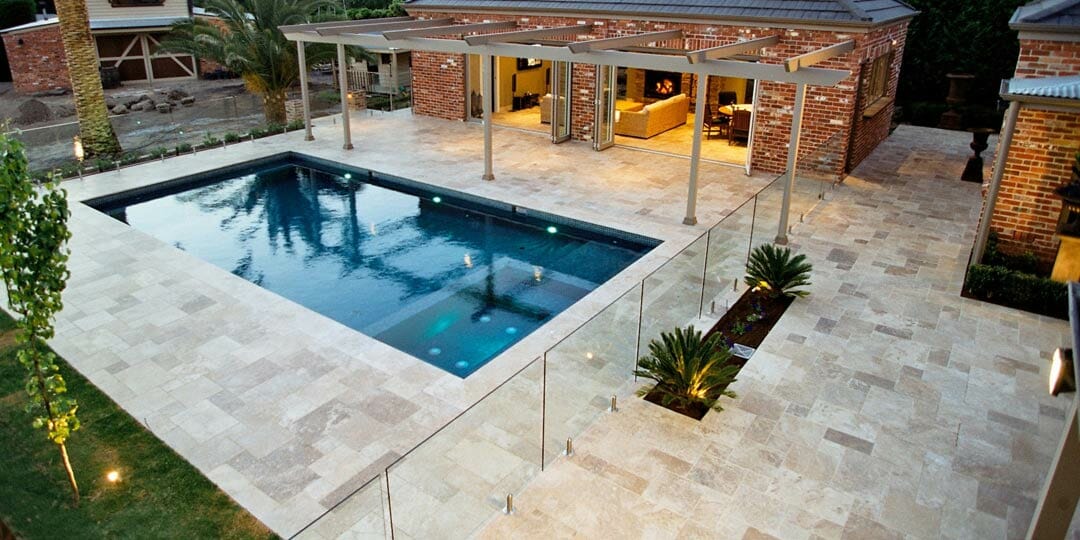 noce travertine unfilled and tumbled french pattern pool pavers