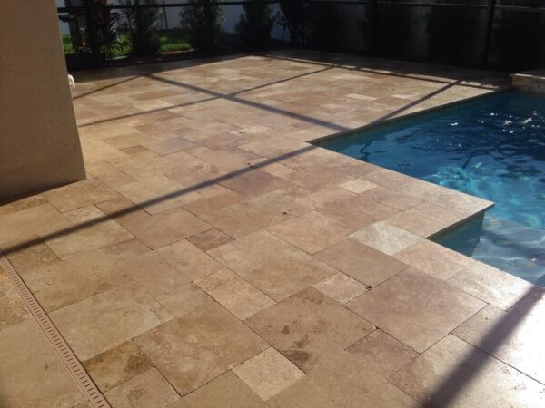 noce travertine unfilled and tumbled french pattern travertine pavers and pool coping tiles