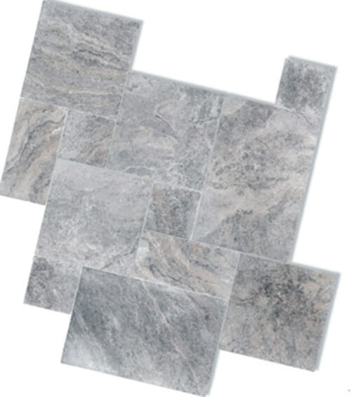 silver travertine unfilled and tumbled french pattern