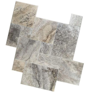 Silver and Creme Travertine in French Pattern