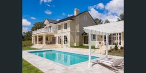 silver travertine unfilled and tumbled french pattern pool coping and pool paving