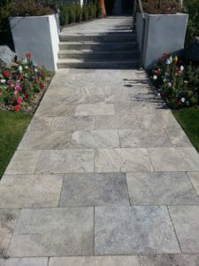 silver travertine unfilled and tumbled pathway