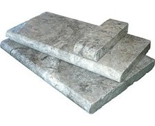 Silver travertine bullnose pool coping tiles UNFILLED AND TUMBLED