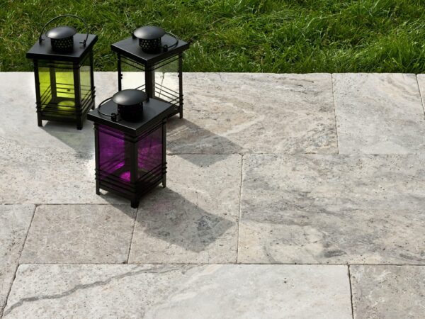 silver travertine french pattern unfilled and tumbled