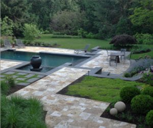 antique travertine unfilled and tumbled french pattern pool pavers