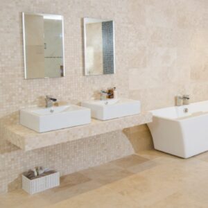 ivory Travertine filled and honed bathroom tiles