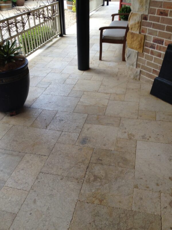 antique travertine unfilled and tumbled french pattern pathway