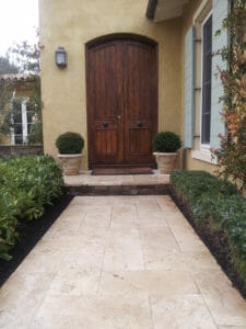 ivory travertine unfilled and tumbled pathway french pattern