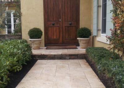 ivory travertine unfilled and tumbled pathway french pattern