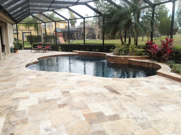 antique travertine pool coping and pavers