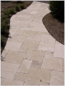 ivory french pattern unfilled and tumbled travertine footpath pathway